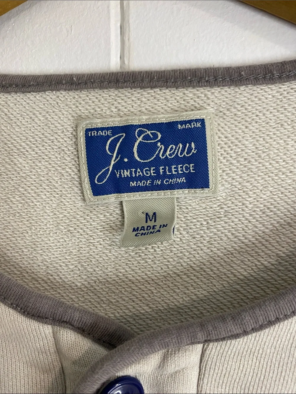 J.Crew Vintage Fleece Henley Sweatshirt Short Sleeve Cream Medium Heritage